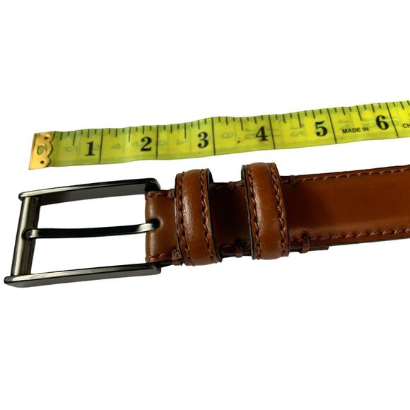 Mens Brown Genuine Italian Leather Belt Silver Square Buckle Z3 - Picture 2 of 7